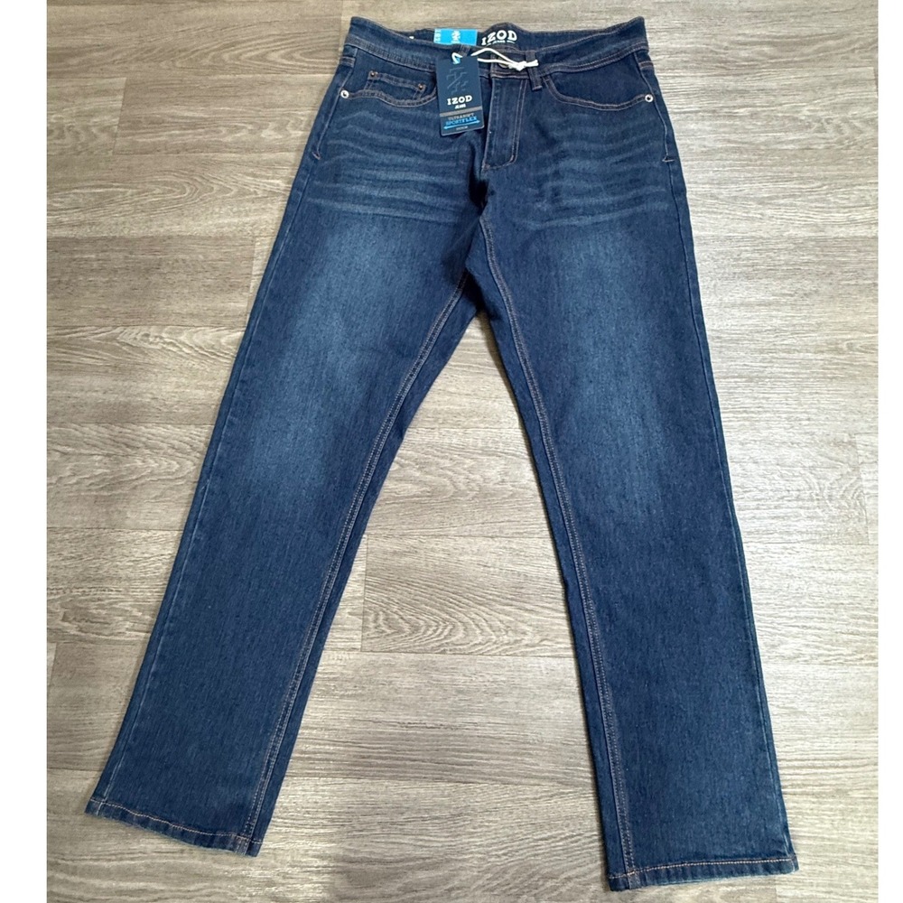 IZOD Mens Ultrasoft Sportflex Athletic Fit Straight Leg‎ Jeans Slate Blue 30x30